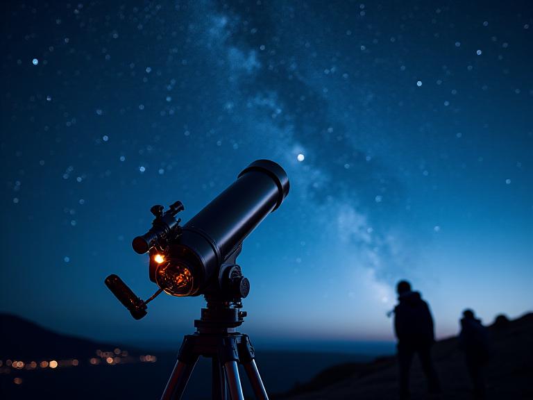 Luxury astronomical observation with professional telescope under pristine night sky
